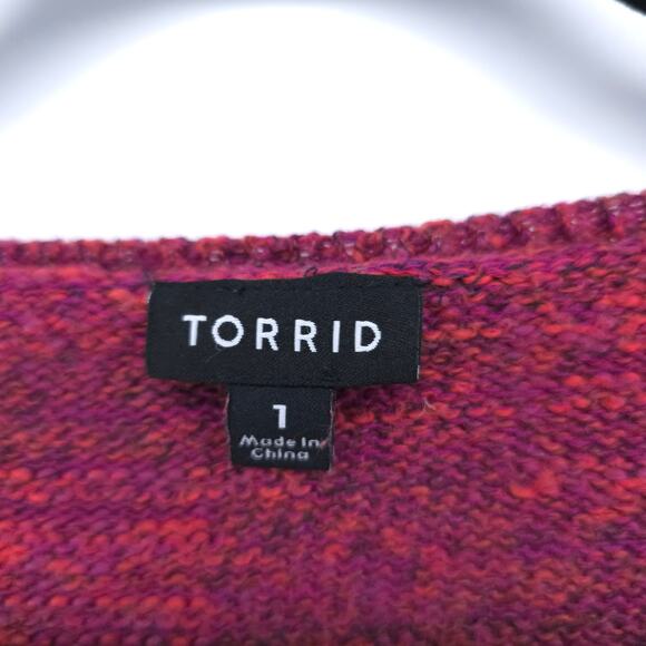 Torrid Boho Chic Vibrant Marled Maroon V-Neck Cuffed Short-Sleeve Sweater 14/16 - Picture 4 of 10